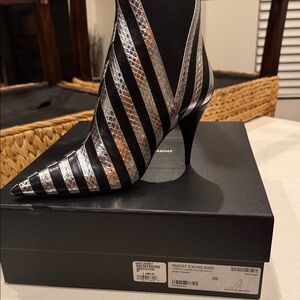Saint Laurent Black and Silver Striped Heeled Boots